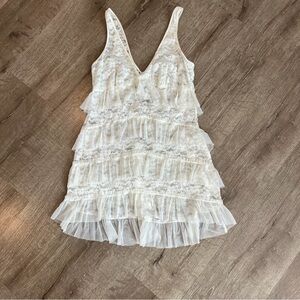 in bloom by jonquil y2k tiered lace slip chemise lingerie honeymoon Sz M